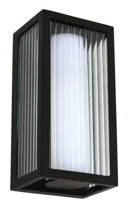 Black wall light with ribbed outer clear and opal inner glass Black wall light with ribbed outer clear and opal inner glass