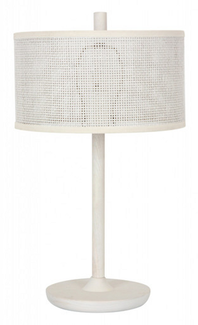 White table lamp with woven shade