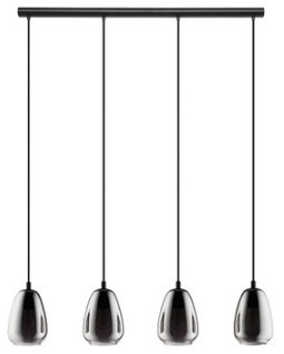 Black four-light pendant with smoke mirror glass