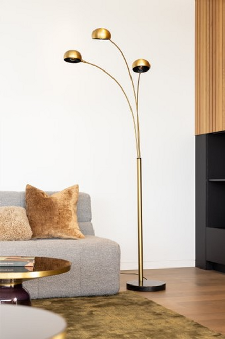 Brass three light floor lamp with adjustable heads Brass three light floor lamp with adjustable heads