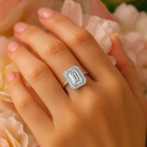 Emerald-Cut Diamond Halo Gold Ring Emerald-Cut Diamond Halo Gold Ring