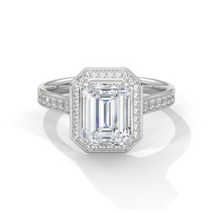 Emerald-Cut Diamond Pavé Halo Gold Ring Emerald-Cut Diamond Pavé Halo Gold Ring