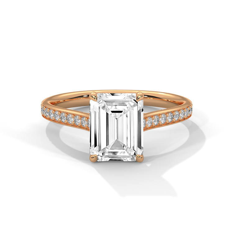 Emerald-Cut Diamond Pavé Gold Ring