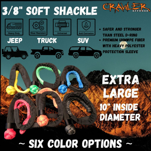 Discover the ultimate in off-road safety with our 3/8" Soft Shackle. Made from high-strength synthetic rope, it's a lightweight and safer alternative to traditional steel shackles. Elevate your recovery gear with Crawler Offroad