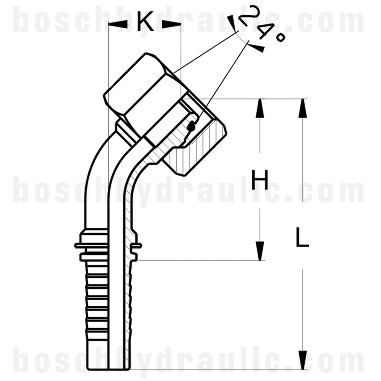 -06S DIN FEMALE X -04 HOSE X SERIES 45°