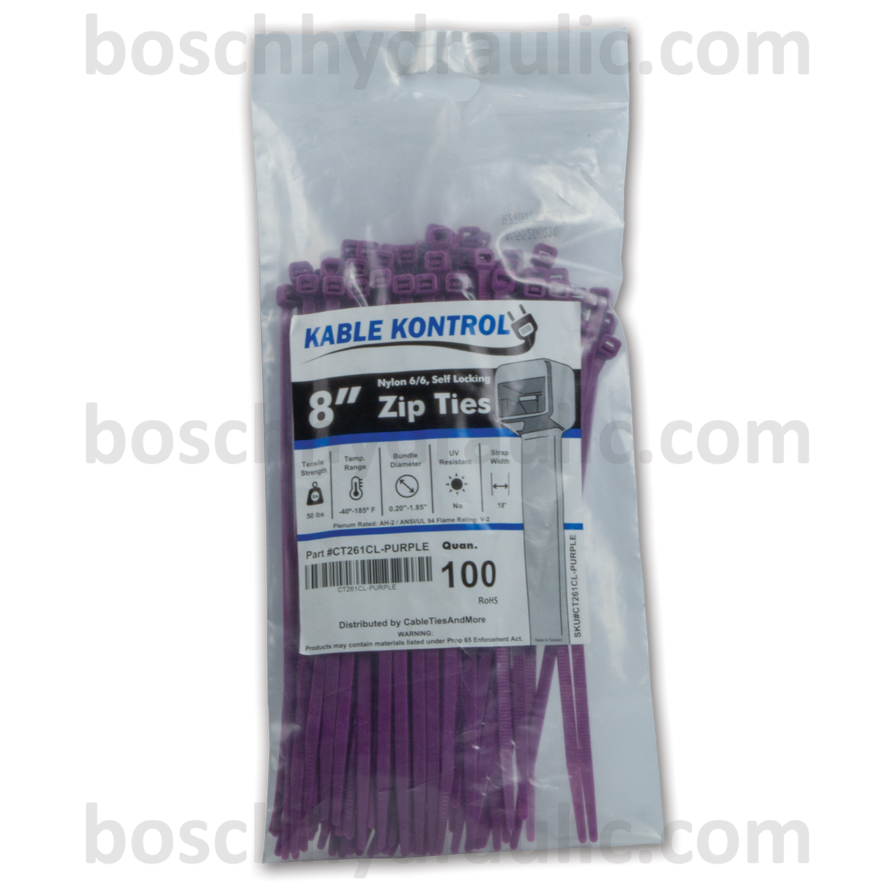 8" PURPLE NYLON CABLE TIES 50 LBS - 100 PACK