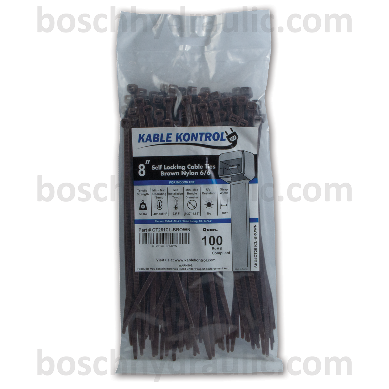 8" BROWN NYLON CABLE TIES 50 LBS - 100 PACK