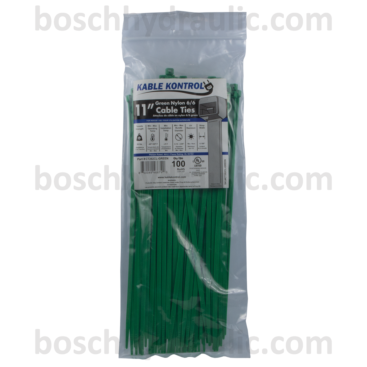 11" GREEN NYLON CABLE TIES 50 LBS - 100 PACK