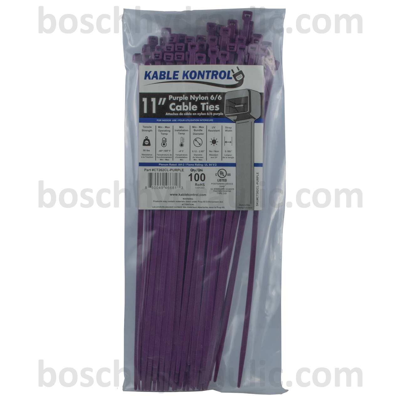 11" PURPLE NYLON CABLE TIES 50 LBS - 100 PACK