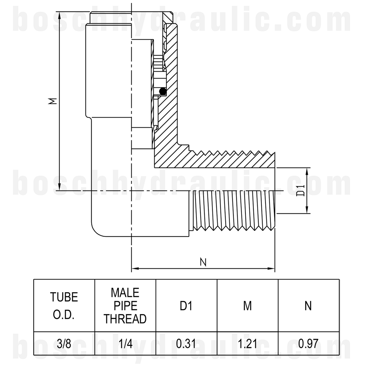 DOT PUSH-IN 90° -04 NPT M X -06 TUBE BRASS