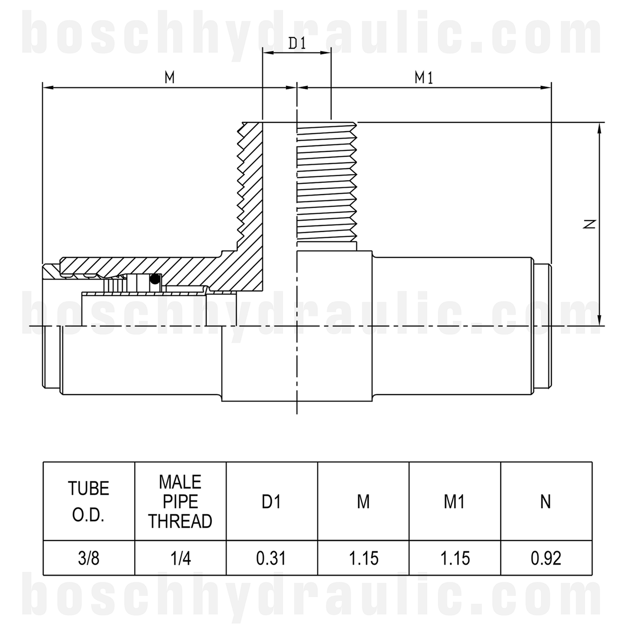 DOT PUSH-IN BRANCH TEE -04 NPT M X -06 TUBE BRASS