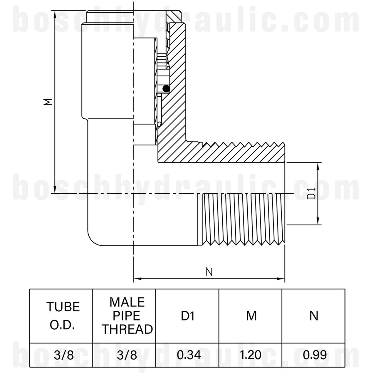 DOT PUSH-IN 90° -06 NPT M X -06 TUBE BRASS
