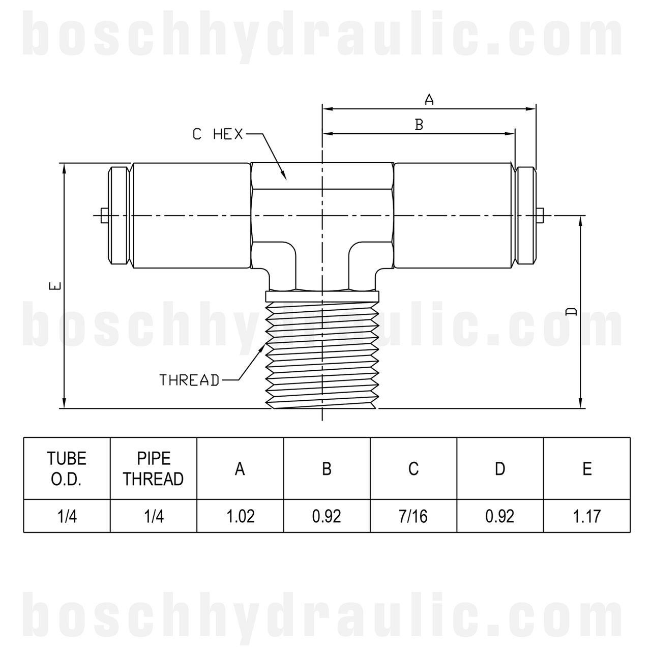 DOT PUSH-IN BRANCH TEE -04 NPT M X -04 TUBE BRASS