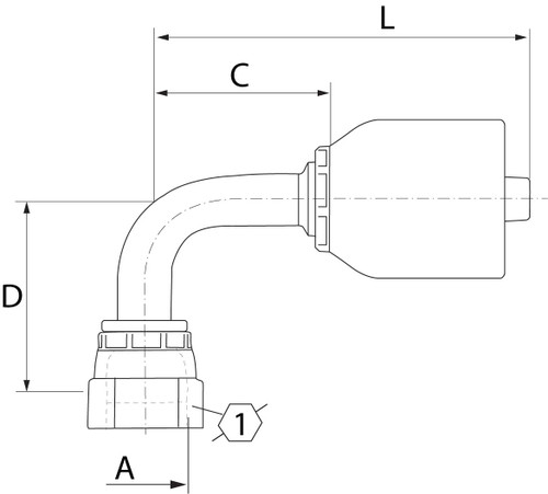 SG SERIES: Hose -08 X JIC F -10; 90° Elbow