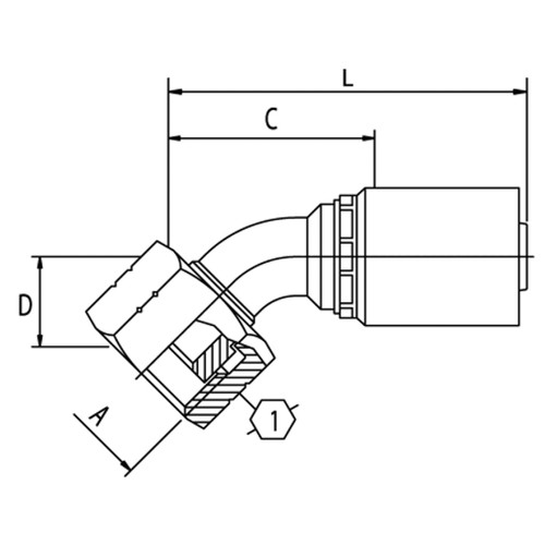B2 SERIES: Hose -04 X ORFS F -06; 45° Elbow