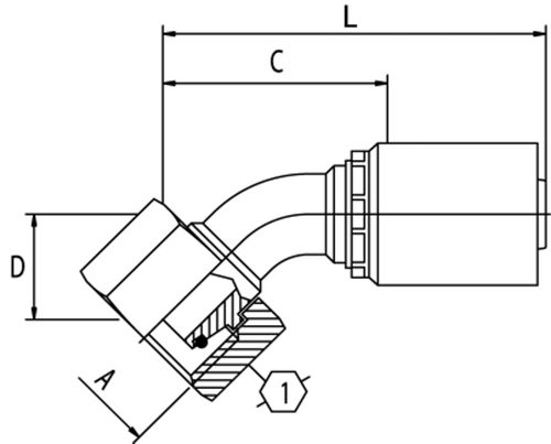 B2 SERIES: Hose -12 X DIN F 25S; 45° Elbow
