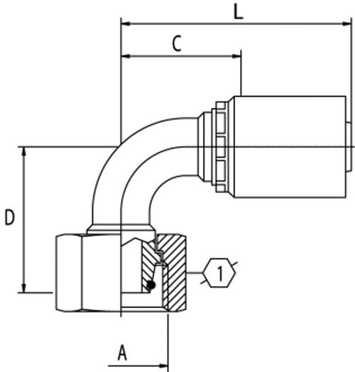 B2 SERIES: Hose -08 X DIN F 16S; 90° Elbow
