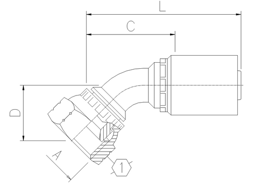 B2 SERIES: Hose -08 X Komatsu F 22mm; 45° Elbow