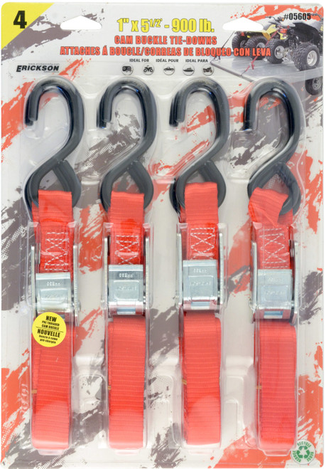 CAM BUCKLE TIE DOWN STRAP 1"X 5.5' 900LB RED / PACK 0F 4