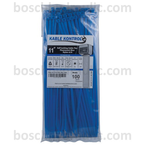 11" FLUORESCENT BLUE NYLON CABLE TIES 50 LBS - 100 PACK