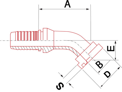 X SERIES: Hose -08 X CODE 61 -08; 45° Elbow