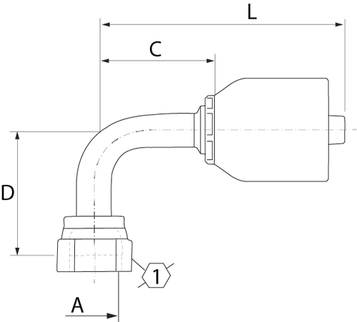 SG SERIES: Hose -20 X ORFS F -24; 90° Long Elbow