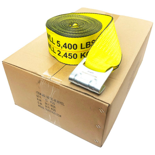 4x40 feet Polyester Winch Strap with Flat Hook - 10 Pack