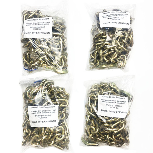 4 Pack 1/2x16FT SGG Grade 70 Tiedown Chain