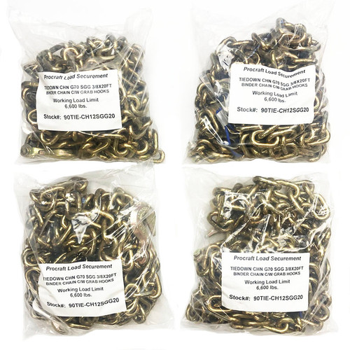 4 Pack 3/8x20FT SGG Grade 70 Tiedown Chain