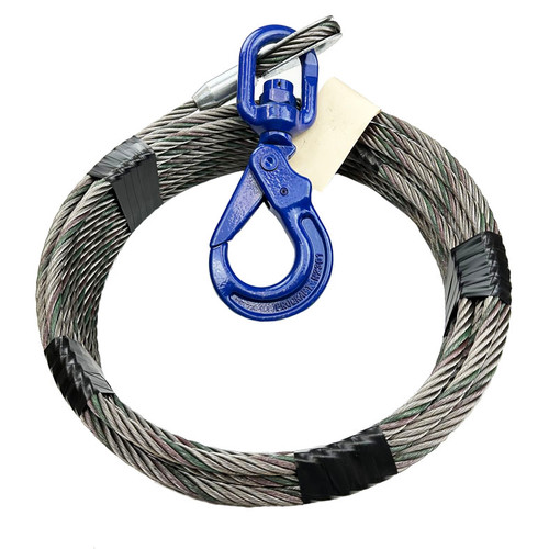 7/16x100FT 6x36 WB Winch Line c/w Swivel Self Locking Hook
