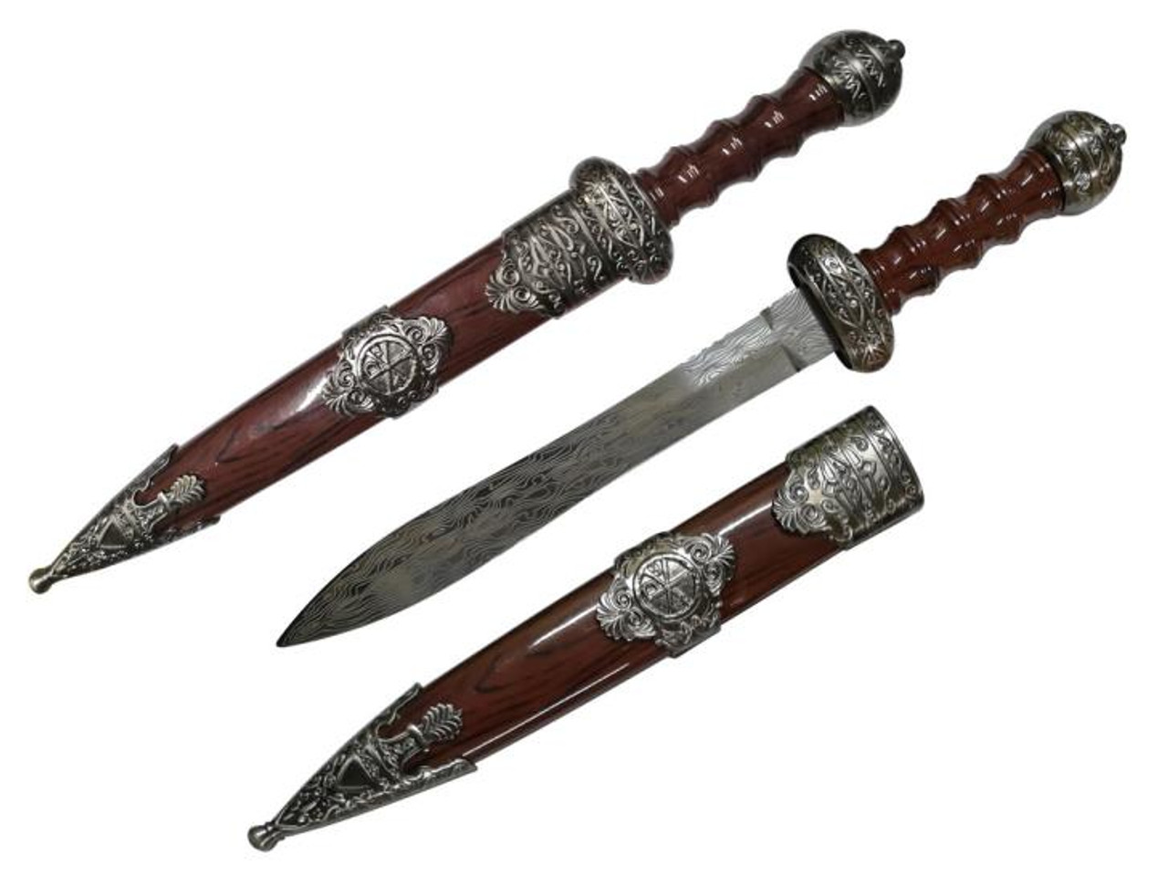 Roman Dagger with Engraved Blade Brown/Silver