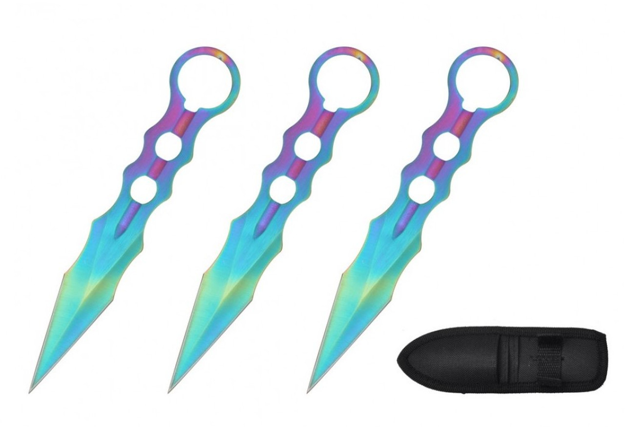 Rainbow Tactical Throwing Knife 3pc Set (7.5")