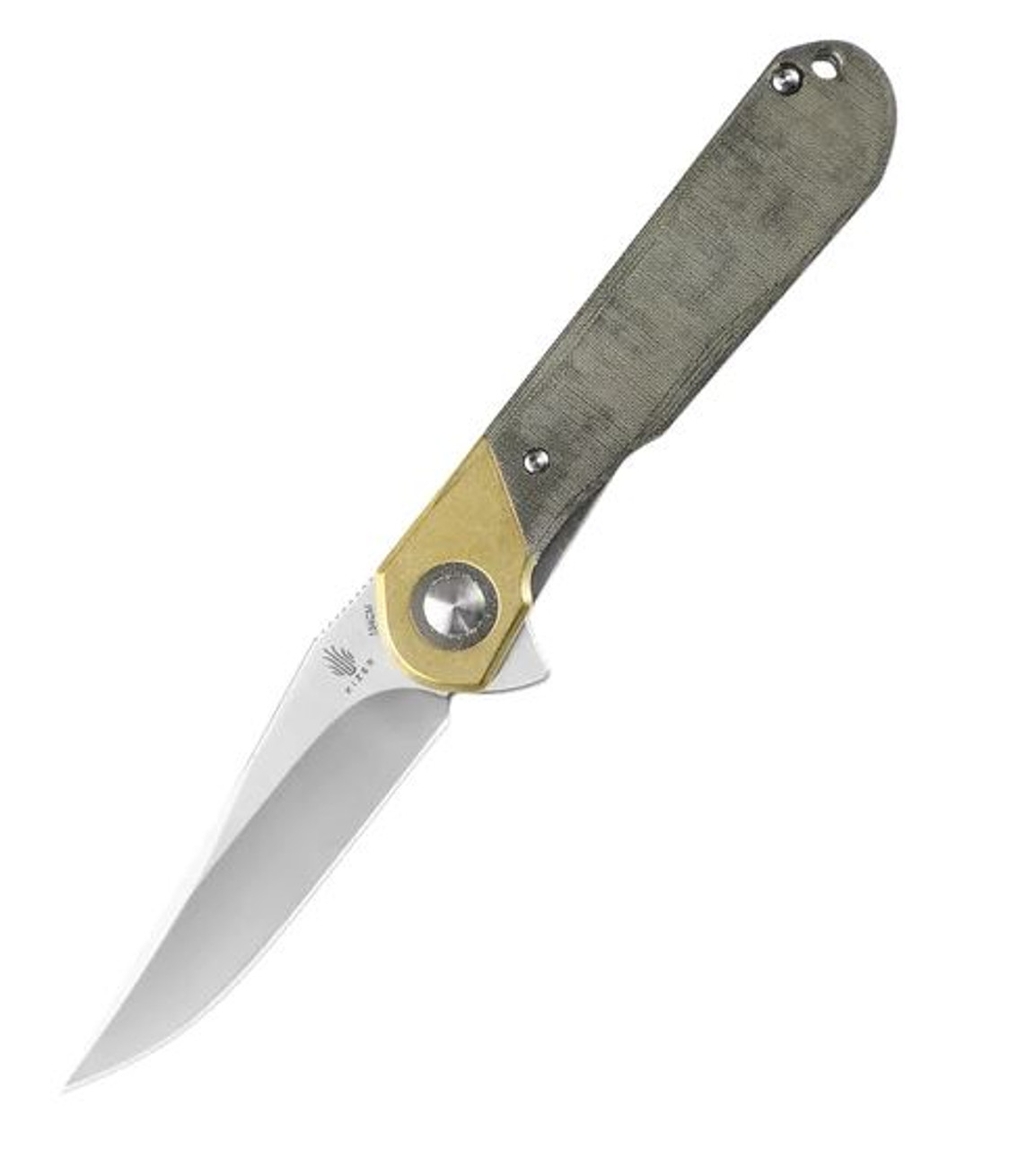 Comet [Brass & Green Micarta] Flipper Pocket Knife (2.87" Satin 154CM) Kizer Cutlery V3614C1
