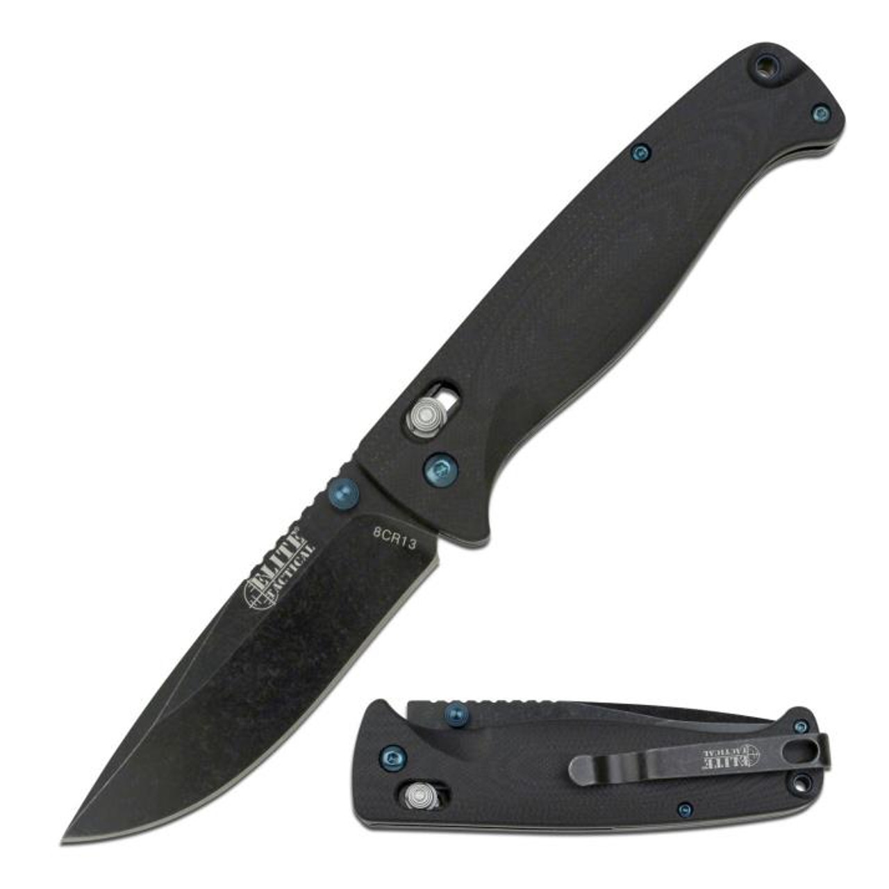 Elite Tactical Drop Point (Black Stonewash) Axis G-10 Folding Pocket Knife (8Cr13)