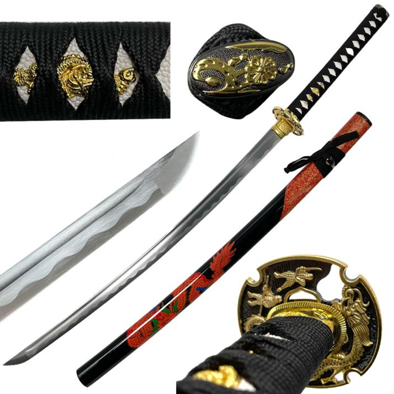 Red Dragon Scabbard Handmade Samurai Sword (Carbon)