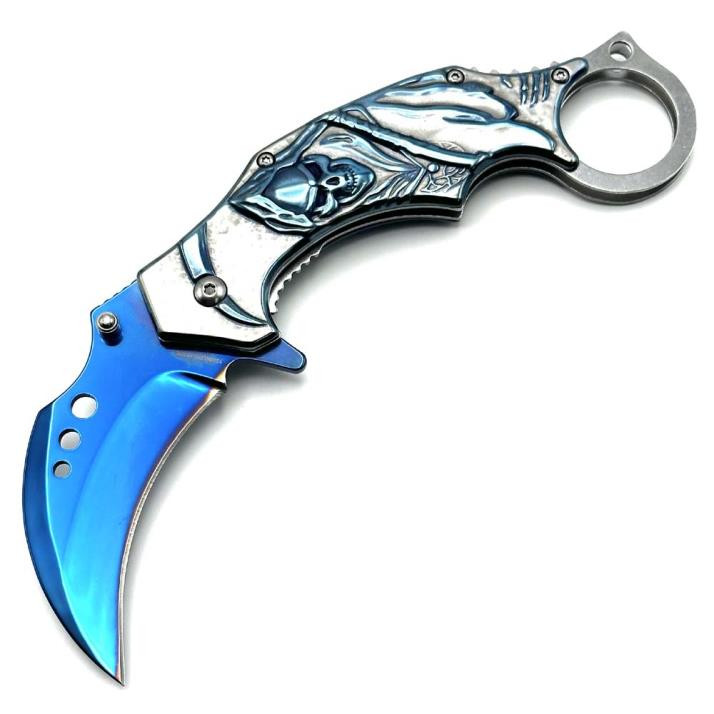 Grim Reaper (Blue) Karambit A/O Pocket Knife Pure Blades
