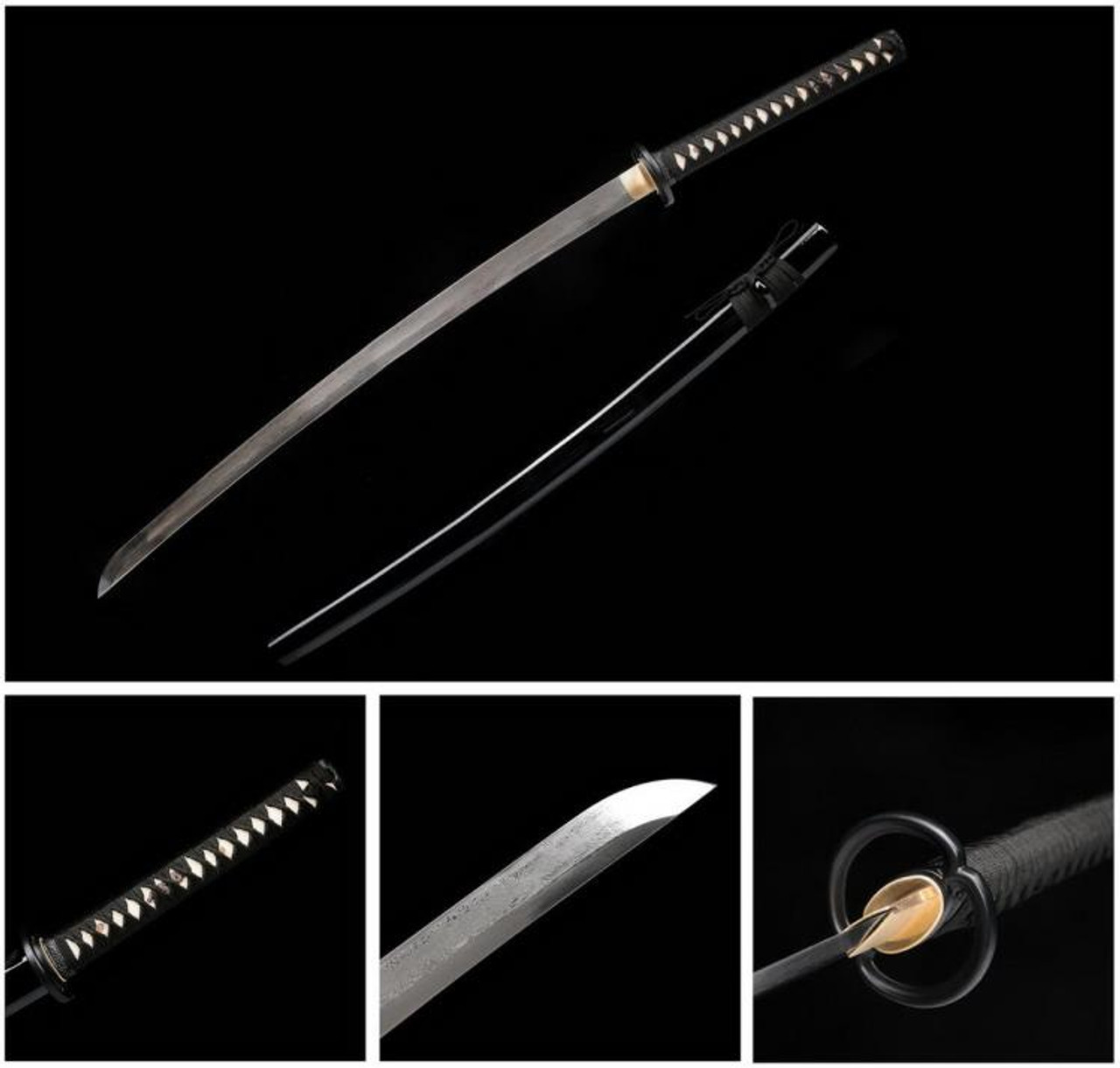 Damascus Blade with Black Glossy Scabbard Hand Forge Samurai Sword [608 Damascus] Sharp