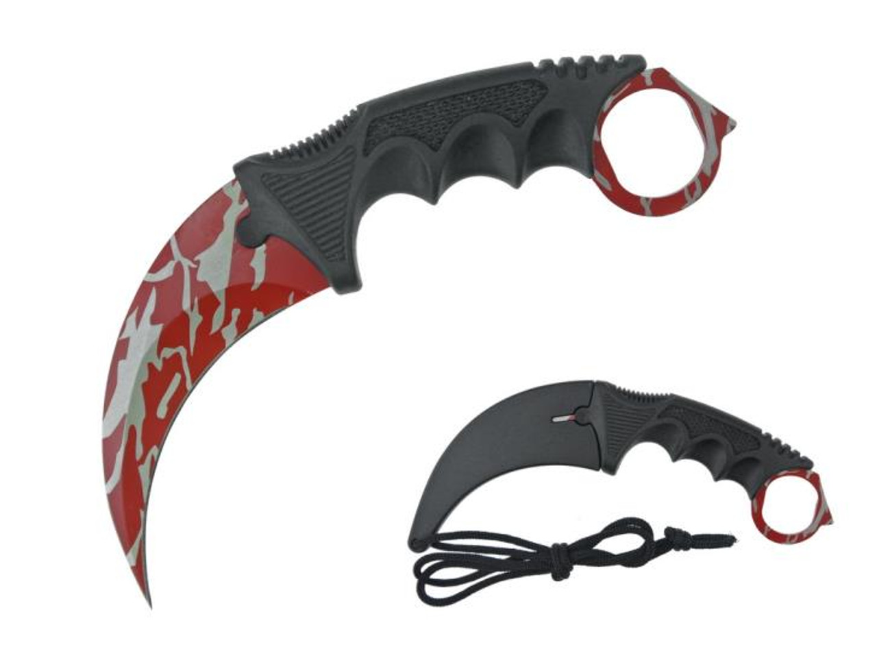 Red Camo Karambit Fixed Blade Hunting