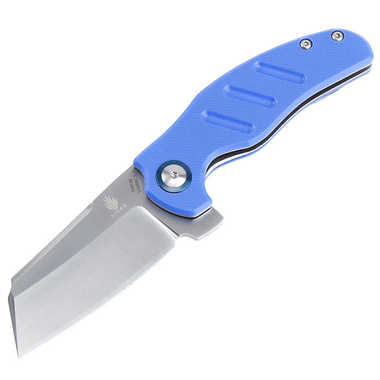 Kizer Vanguard Series Mini C01C Manual Knife Liner Lock Blue G-10 [2.63" Satin 154CM] Sheepsfoot V3488C3