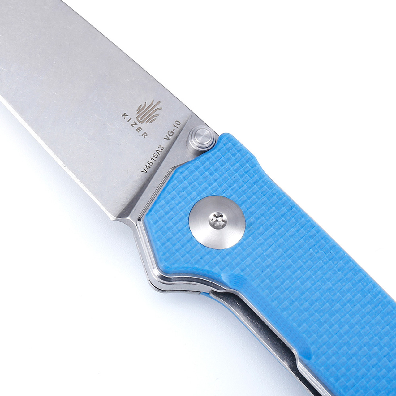 Kizer Vanguard Series Domin Manual Knife Liner Lock Blue G-10 [3.46" Stonewash VG-10] Drop Point V4516A3