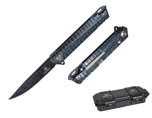 Defcon Draco Manual Knife Frame Lock Blue Striped Titanium [3.5" Plain Burnt Purple] TF4100