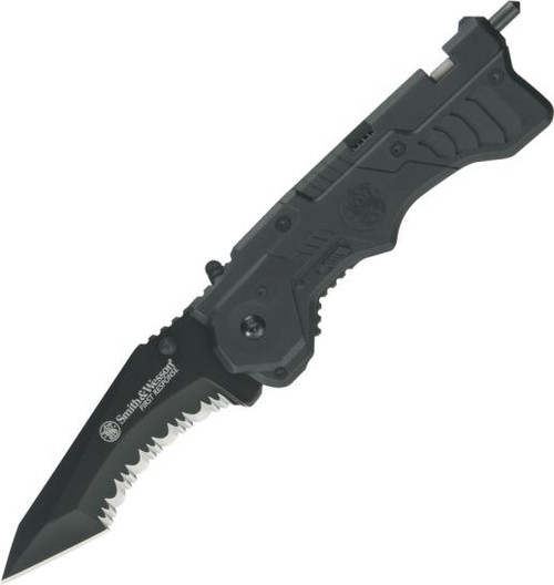 S&W First Response Spring Assisted Knife Plunge Lock Black Nylon [3.50" Black Serrated]