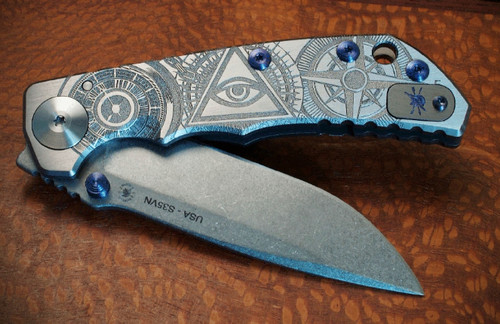 Spartan Knives Special Edition Harsey Oculus Manual Knife Frame Lock Gray Titanium [3.875" Stonewash S35VN] Drop Point SF5OCULUS