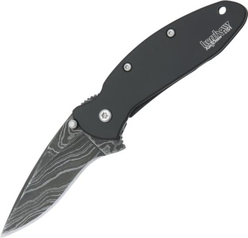 Kershaw Scallion Spring Assisted Knife Black Aluminum [2.50" Damascus] 1620DAMBK