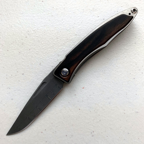 CRK Mnandi Manual Knife (Macasser Ebony Inlay) [Damascus 2.74" Plain] Drop Point