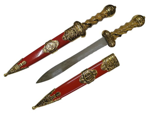 Roman Dagger with Engraved Blade Brown/Gold