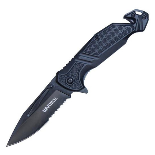 Wartech Rescue Serrated Black Handle (BLACK) Blade AO Pocket Knife