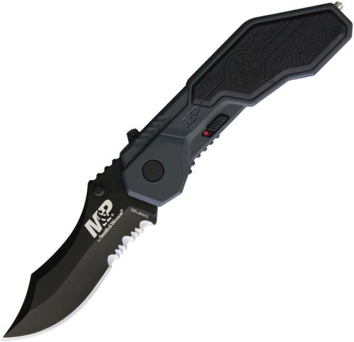 Smith & Wesson MAGIC Spring Assisted Knife Black/Gray Aluminum [ 3.00"  Serrated Black ] Clip Point SWMP1BS