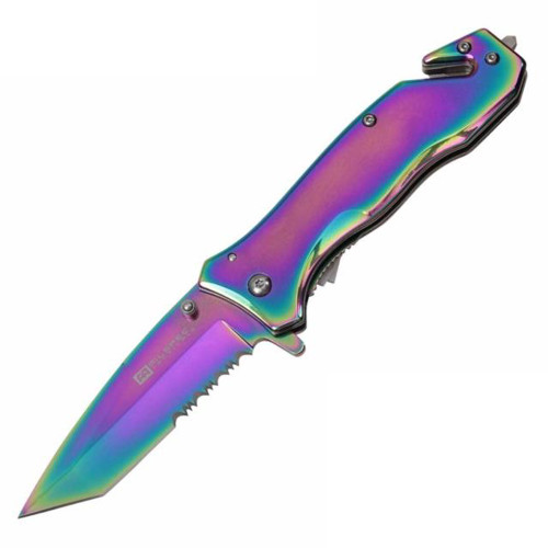 Rainbow Tanto Rescue Spring Assisted Pocket Knife
