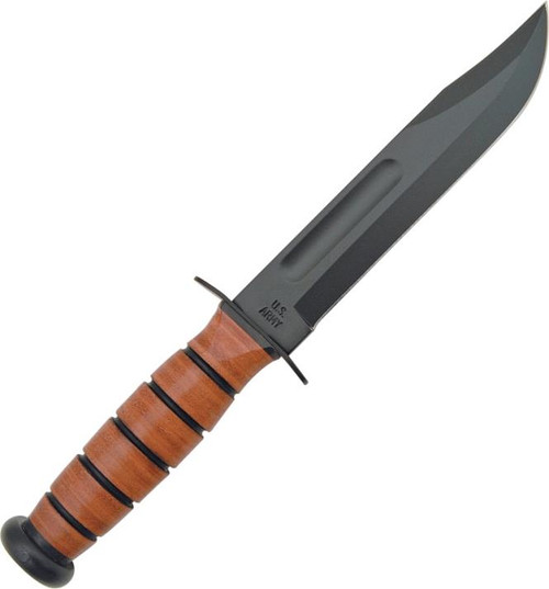Ka-Bar US Army Fighting Fixed Blade Brown Leather [7.00" Plain Black] Clip Point 5020
